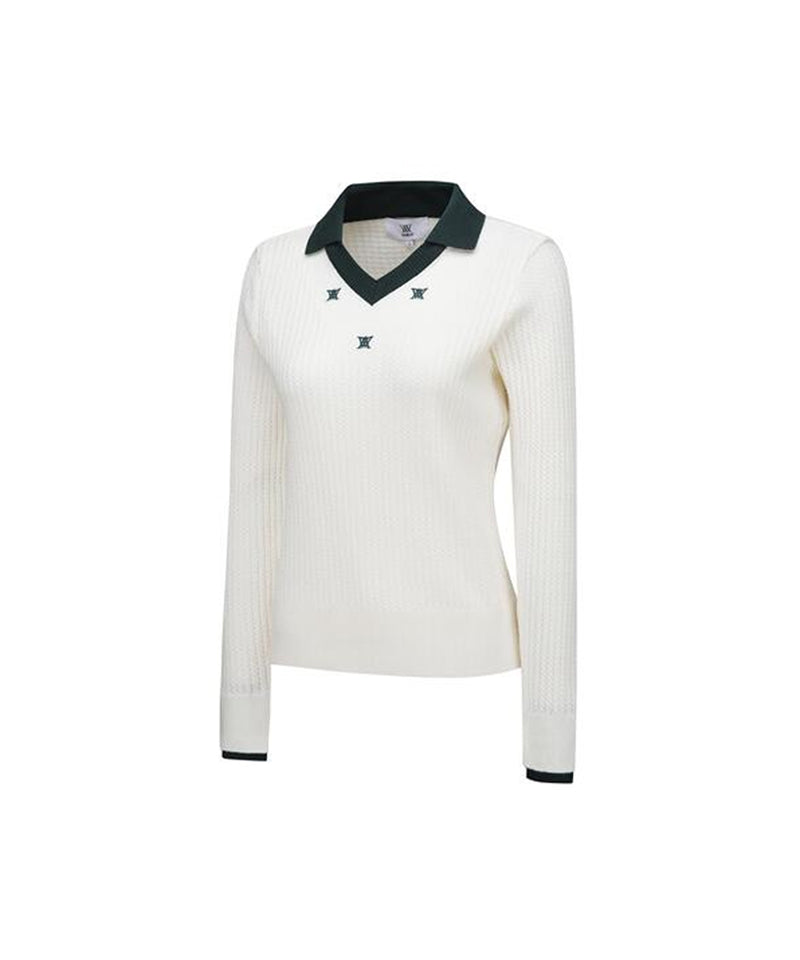 Women's Logo Point Cable Sweater - Off-White