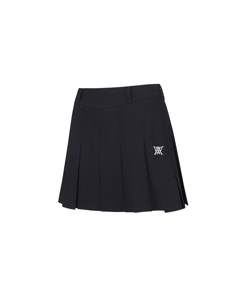 Women's Leather Buckle Point Pleats Skirt - Black