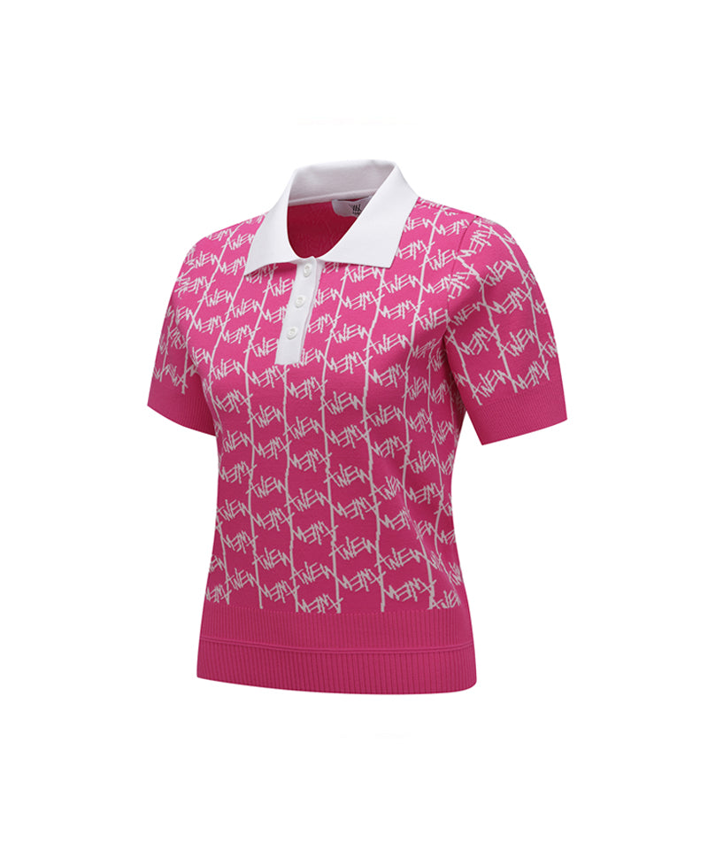 ANEW Golf Women's SM Logo Pattern Short Sleeve Sweater - Hot Pink