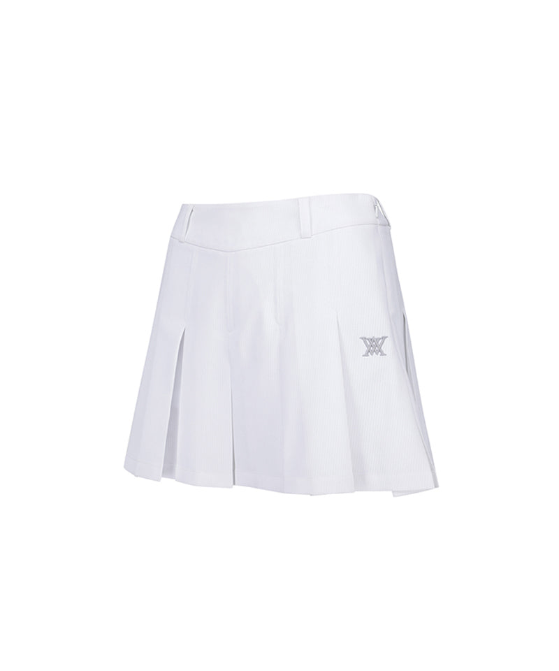Women's Leather Buckle Point Pleats Skirt - White