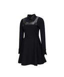 Women's  Leather Mixed One-Piece - Black