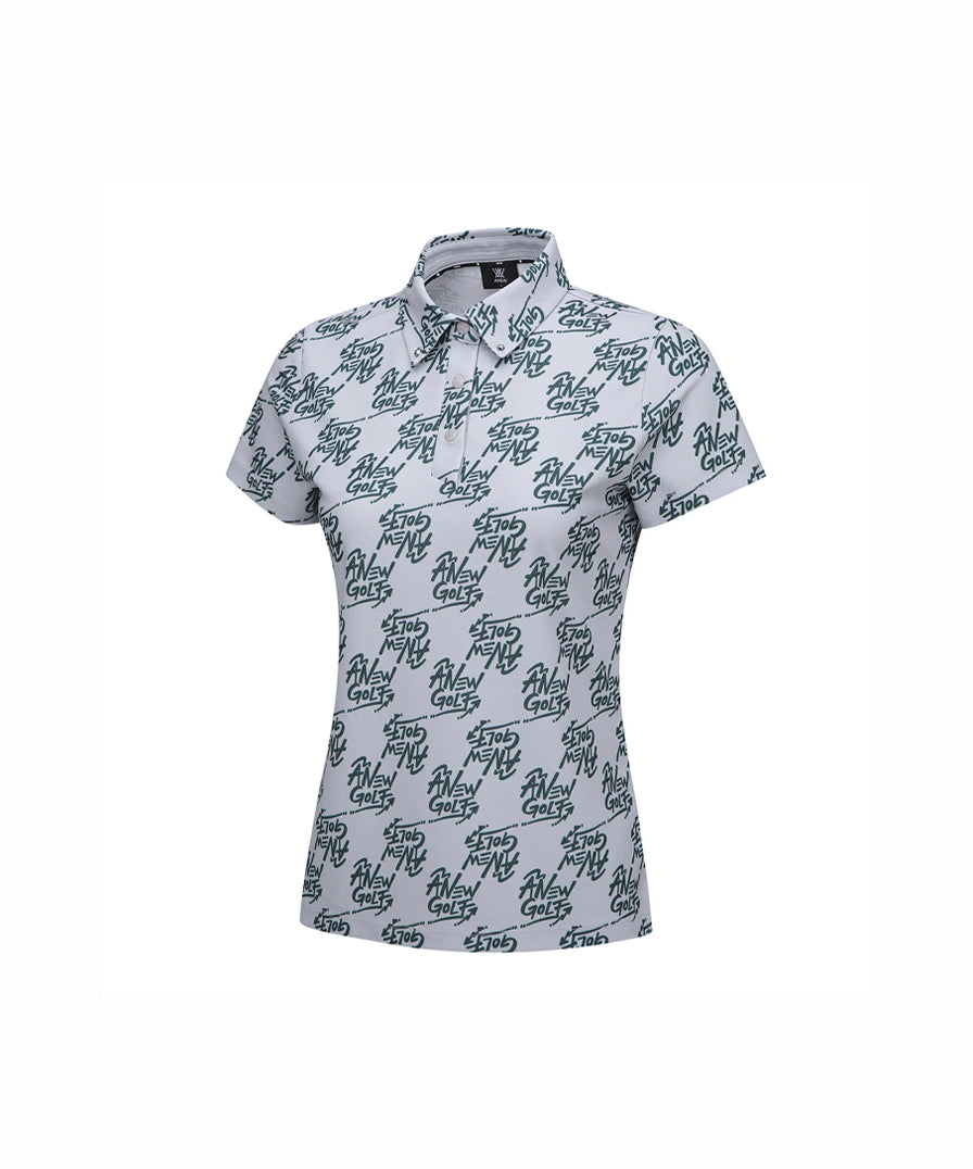 Women's Logo Pattern Short T-Shirt - Gray