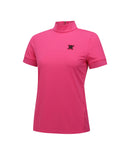 Women High Neck Zipper Point Shot T-Shirt - Pink