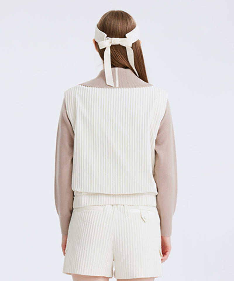 Women's Pocket Pleats Point Vest - Ivory