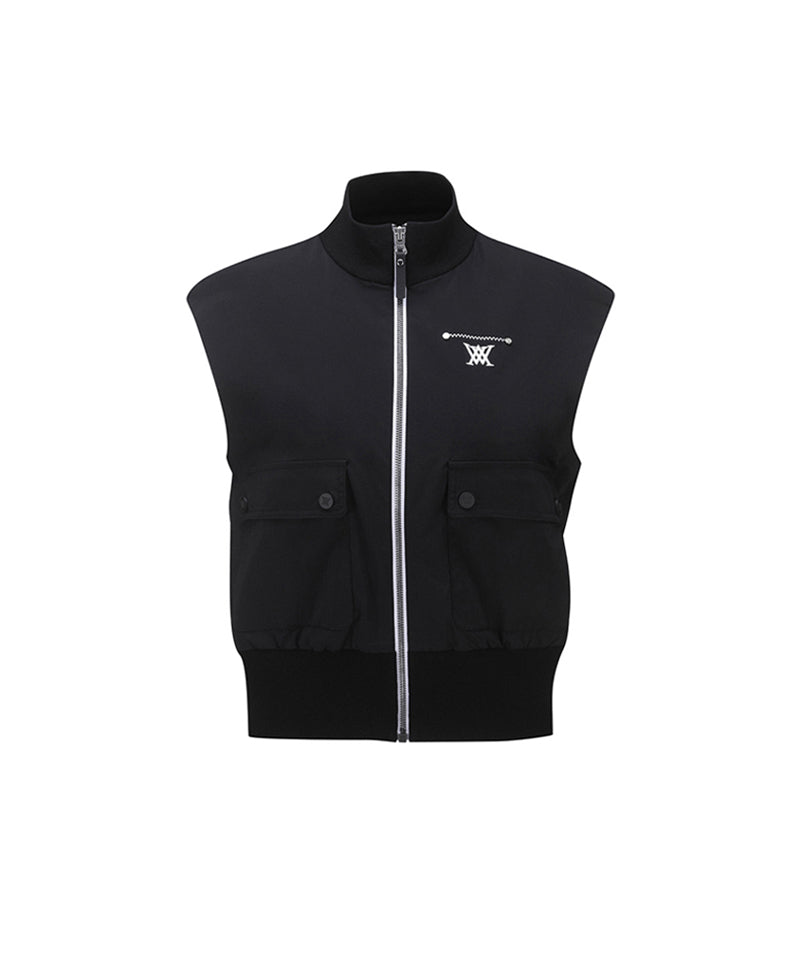 Women's Wooven Mixed Knit Vest - Black