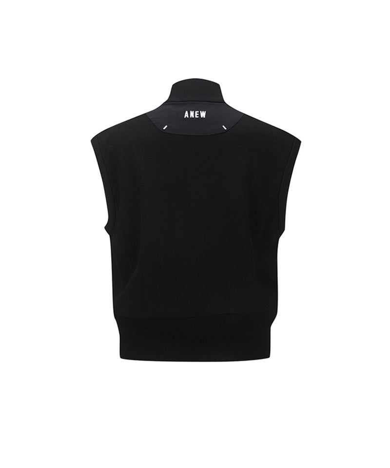 Women's Wooven Mixed Knit Vest - Black