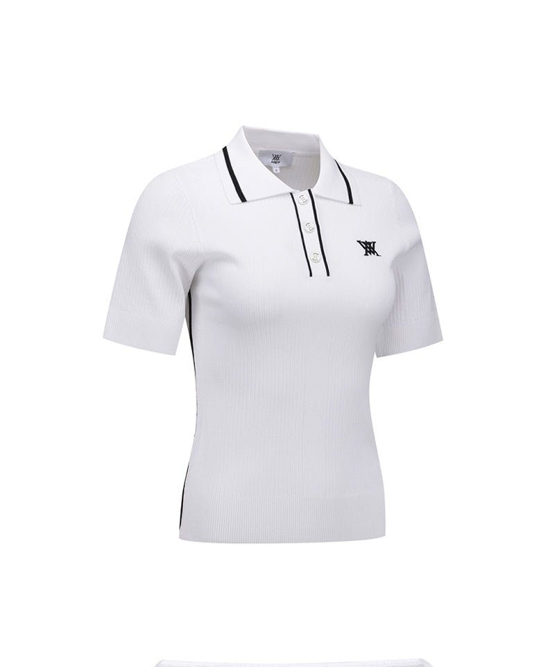 ANEW Golf Women's SM Stripe Texture Short Sleeve Sweater - White