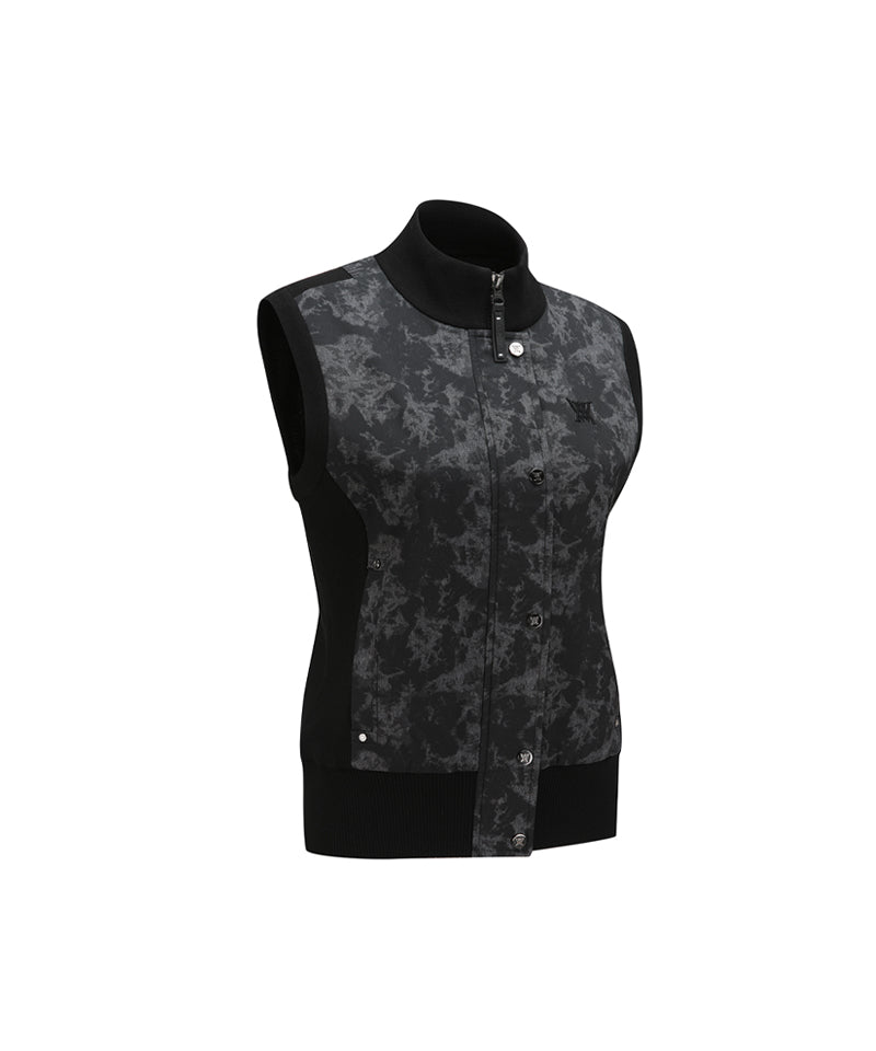 Women's SP Pattern Full Zip Knit Vest - Black