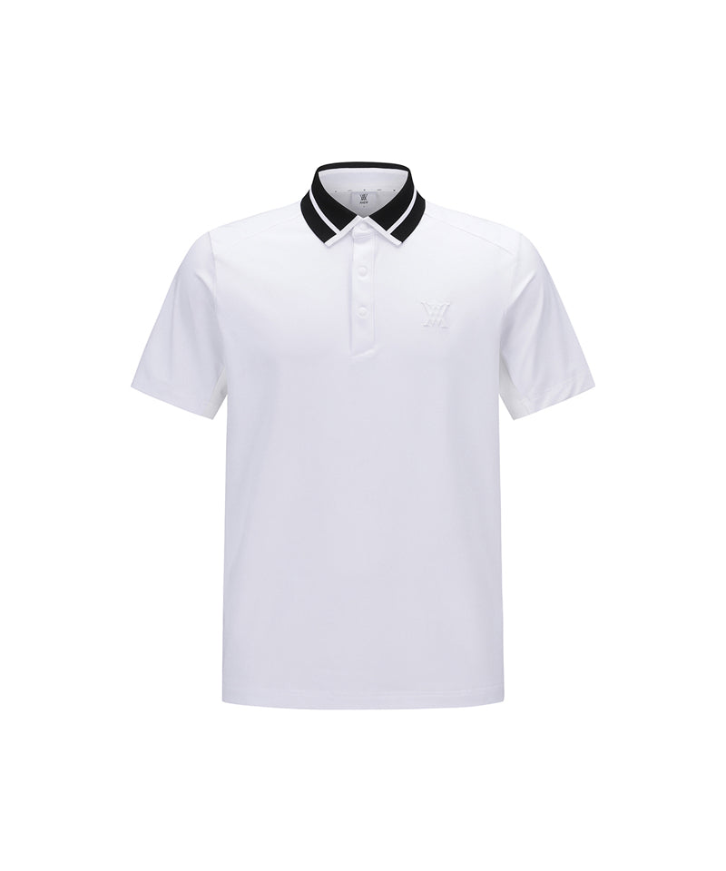 Men's Mesh Block Knit Collar Shot T-Shirt - White