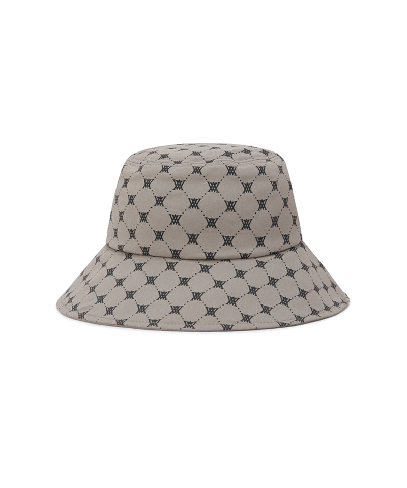 Unisex Monogram Pattern Bucket Hat - Beige