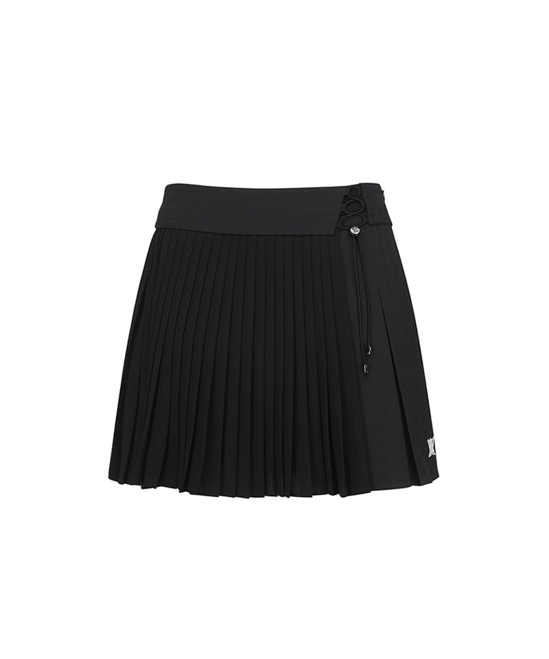 W Lace Up Waist Pleats SQ - Black