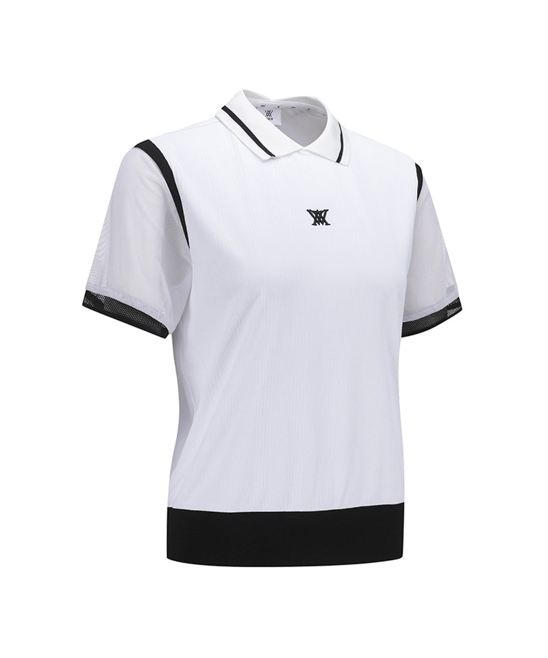 Women Shoulder Mesh Point Short T-Shirt - White