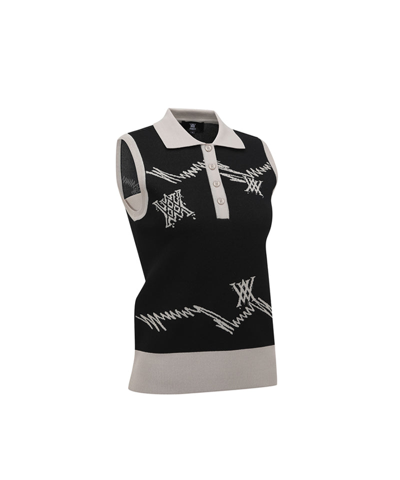 ANEW Golf Women's SM Logo Pattern Knit Vest - Black