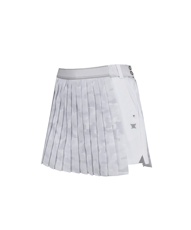 W Camo Print Detachable Pleats H/PT - White
