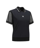 Women Shoulder Mesh Point Short T-Shirt - Black