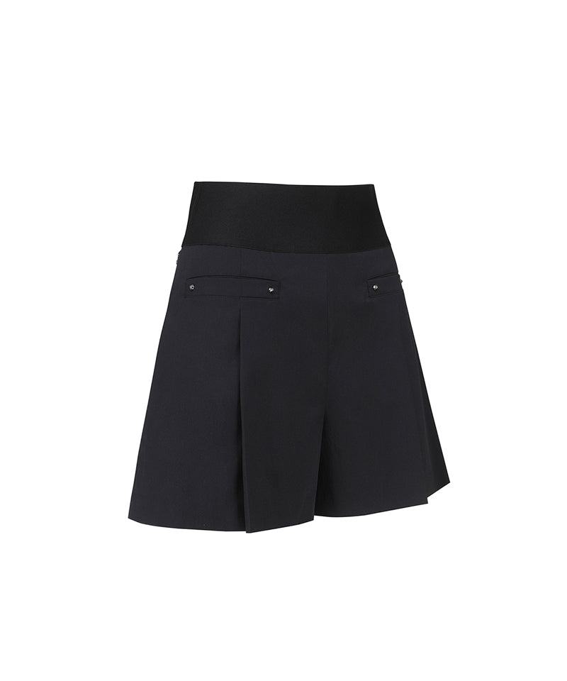 Women's Band High Waist Half Pants - Black