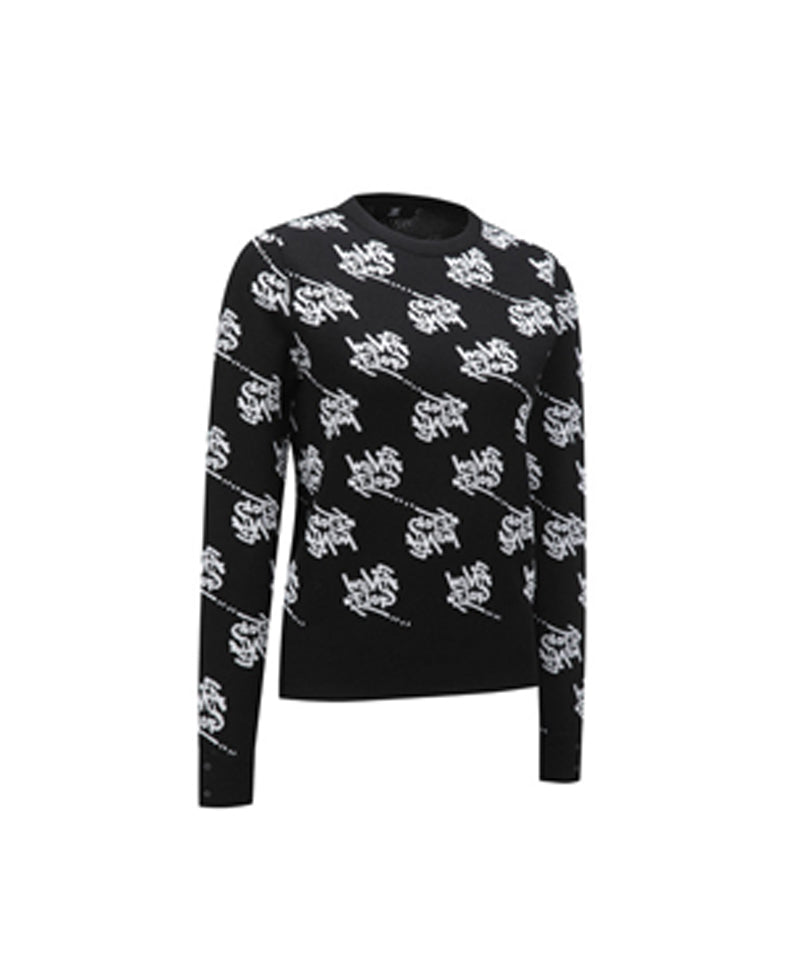 Women's Logo Pattern Jacquard Pullover - Black
