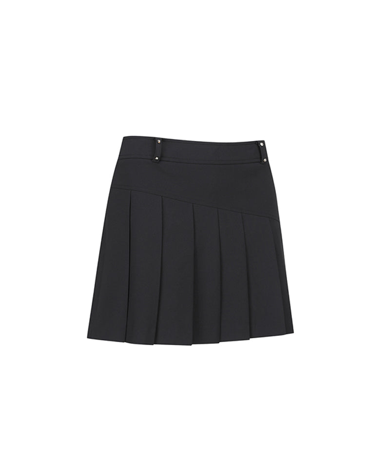 Women's Logo Band Point Pleats Skirt - Black