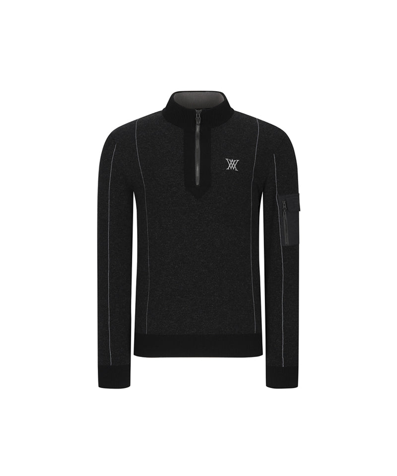 Men's Two Tone Half Zip-Up Pullover - Black