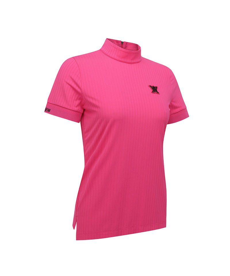 Women High Neck Zipper  Point Shot T-Shirt - Pink