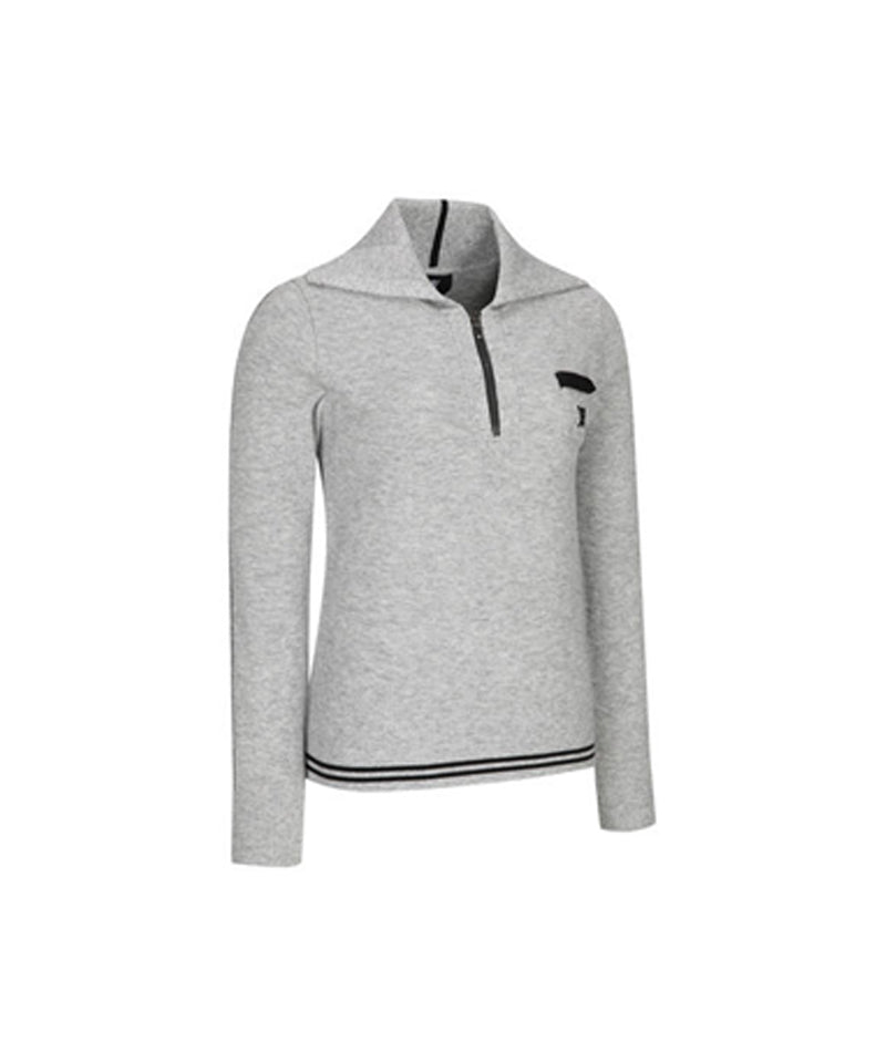 Women's Wide Collar Half Zip-Up Pullover - Mellange Gray