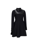 Women's  Leather Mixed One-Piece - Black