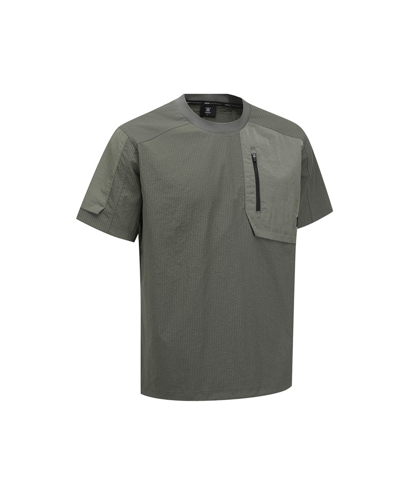 ANEW GOLF Men's SM Wooven Round Short T-Shirt - Light Khaki