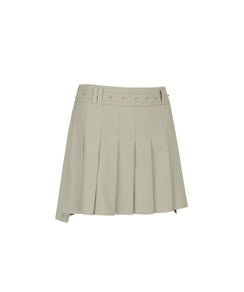 Women's Buckle Point Pleats Skirt - Light Beige
