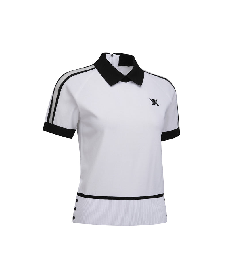 ANEW Golf Women's SM Mesh Patch Short Sleeve Sweater - White