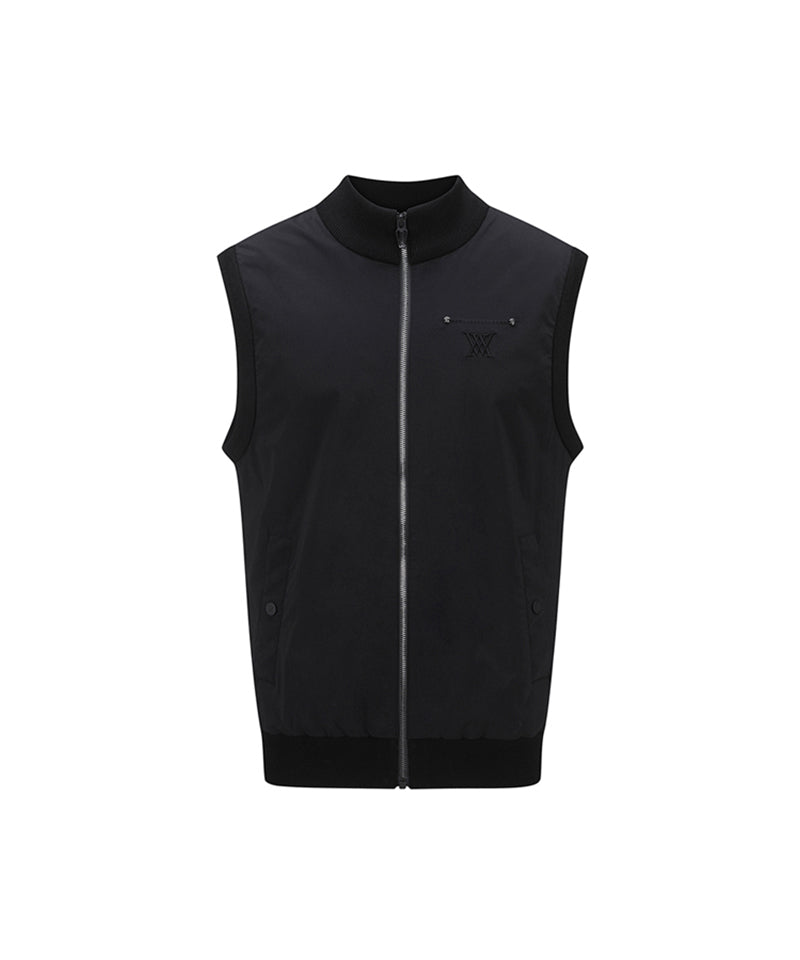 Men's Wooven Mixed Knit Vest - Black