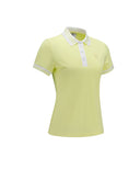 Women Collar Color Block Short T-Shirt - Yellow