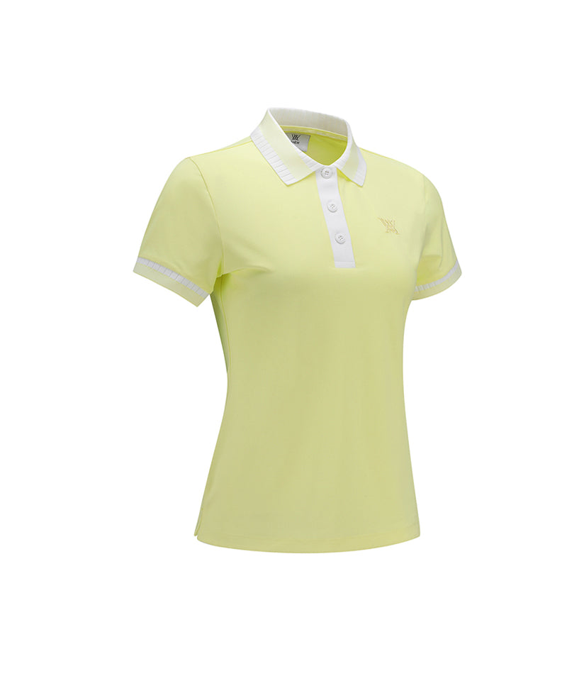 Women Collar Color Block Short T- Shirt - Yellow