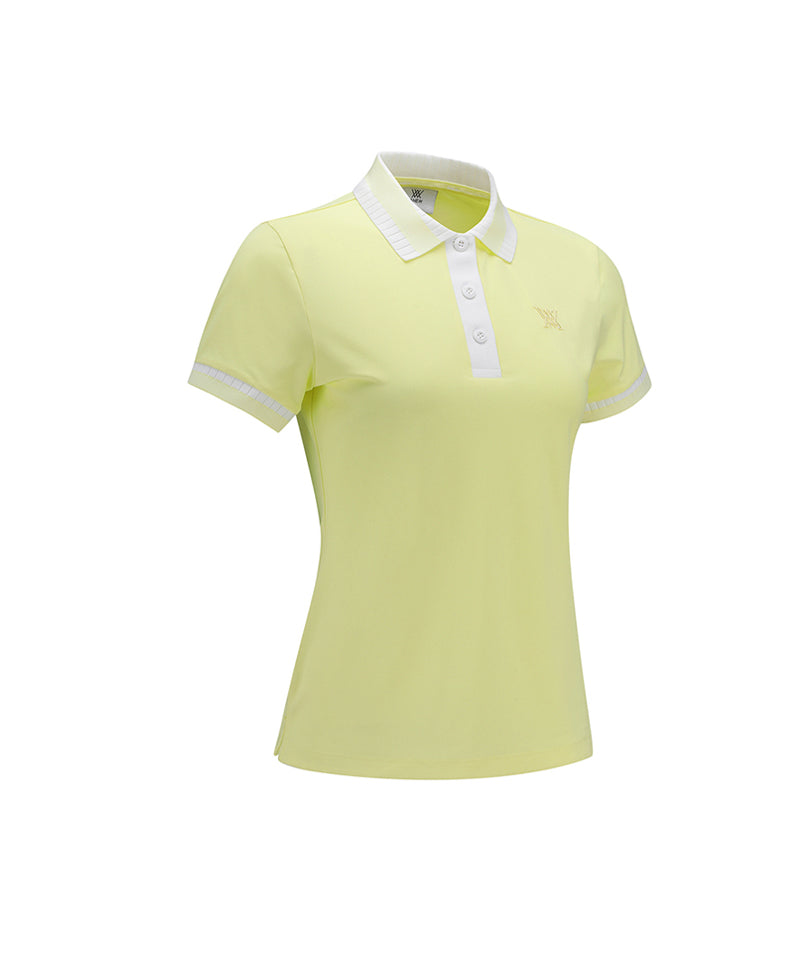 Women Collar Color Block Short T-Shirt - Yellow