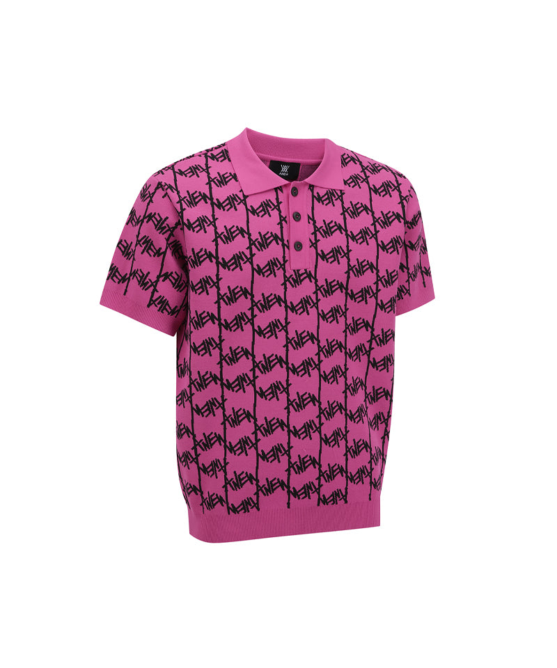 ANEW GOLF Men's SM  Logo Pattern Short Round Sleeve Sweater - Hot Pink