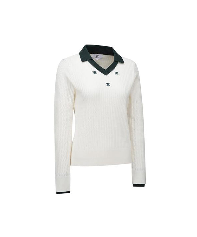 Women's Logo Point Cable Sweater - Off-White