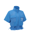 Women's Essential Short Sleeve Pleats Jacket - Blue