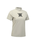 Women's Back Zip Mock Neck T-Shirt - Light Khaki