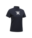 Women's Back Zip Mock Neck T-Shirt - Navy