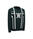 Men's Line Blocked Round Sweater - Dark Green