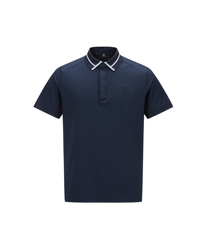 Men's Mesh Block Knit Collar Shot T-Shirt - Navy