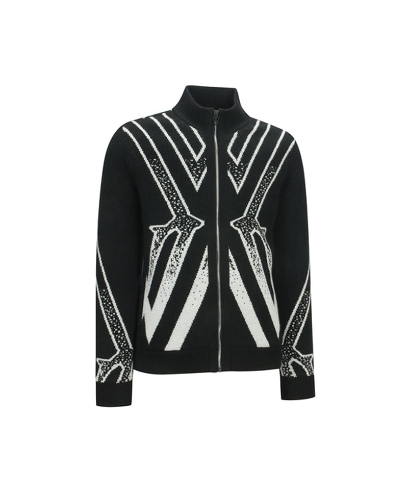 ANEW Golf Men's Big Logo Intarsia Wind Block Zip-Up Cardigan - Black