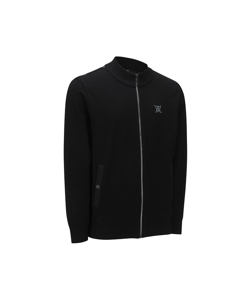 Men's Black Check Board Cardigan - Black