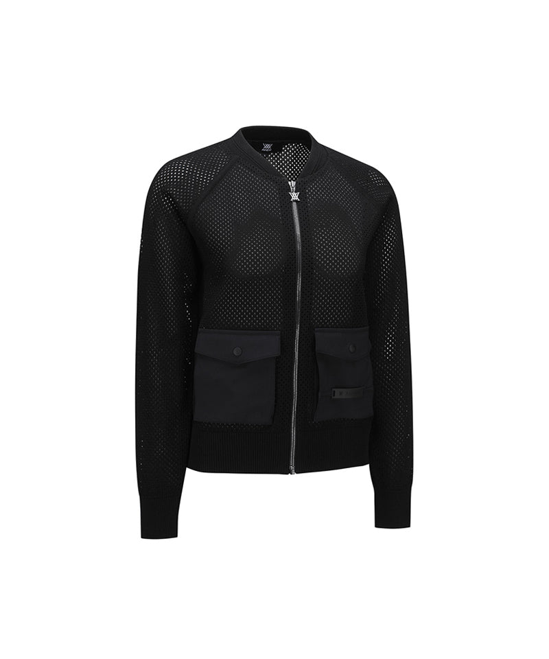Women's Mesh Zip-Up Cardigan - Black