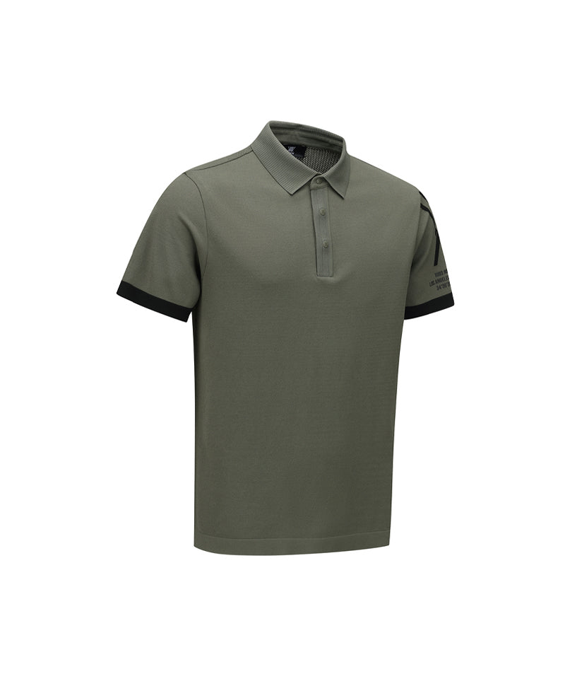ANEW GOLF Men's SM Logo Point Short Sleeve Sweater - Light Khaki