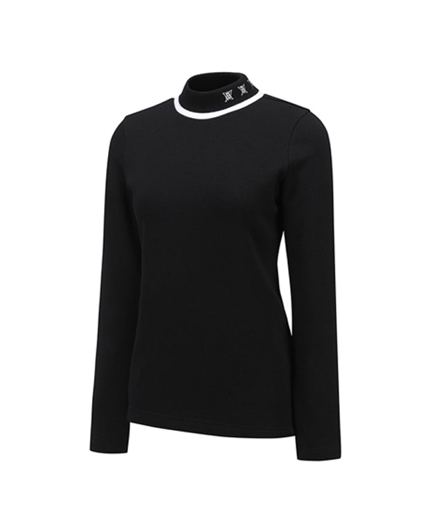 Women's Nap High Neck Long T-shirt - Black