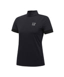 Women High Neck Zipper  Point Shot T-Shirt - Black