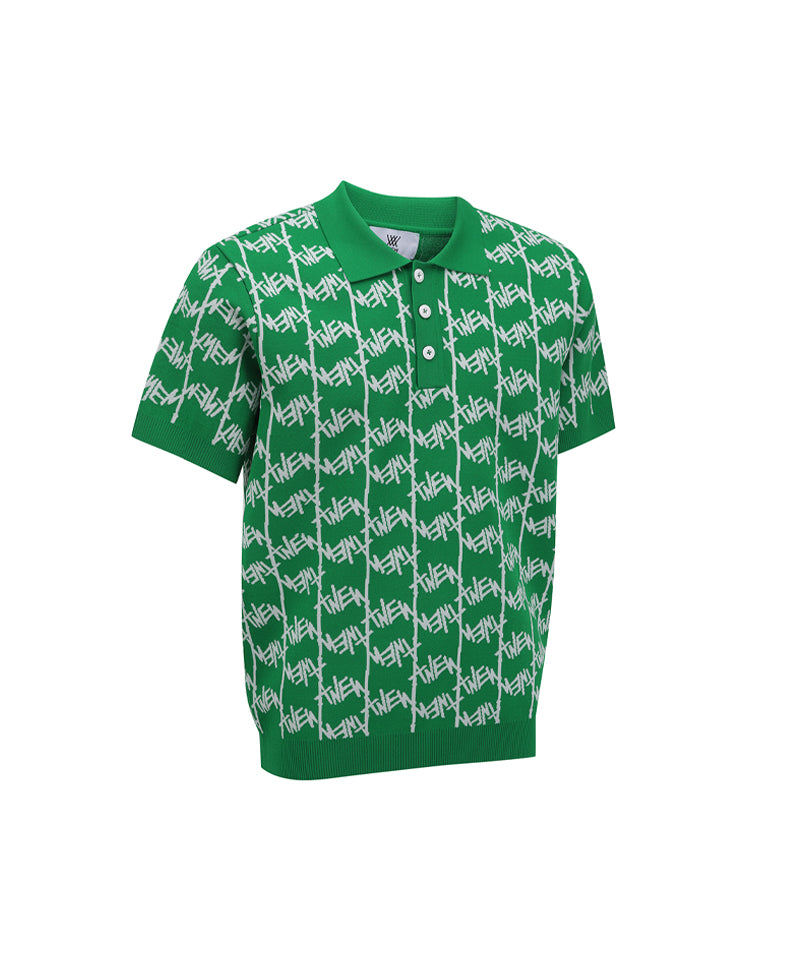 ANEW GOLF Men's SM  Logo Pattern Short Round Sleeve Sweater - Green