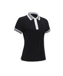 Women Collar Color Block Short T-Shirt - Black