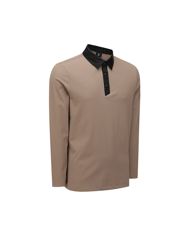 Men's Neck Point Long T-Shirt - Beige