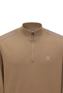 Men's Textured Windproof Half Zip Sweater - Camel